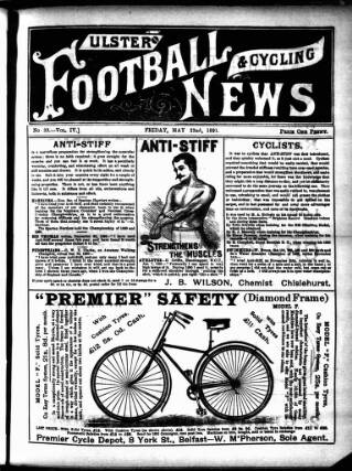 cover page of Ulster Football and Cycling News published on May 22, 1891