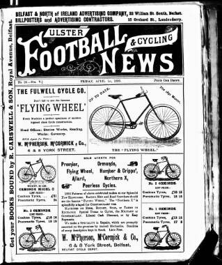 cover page of Ulster Football and Cycling News published on April 1, 1892