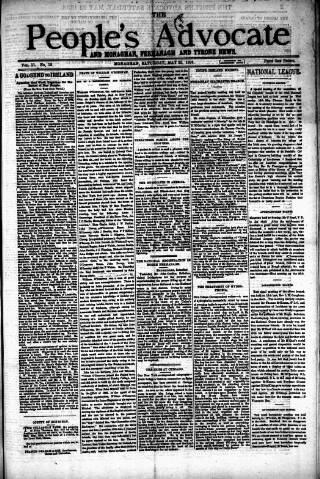 cover page of People's Advocate and Monaghan, Fermanagh, and Tyrone News published on May 22, 1886