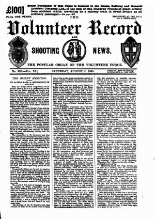 cover page of Volunteer Record & Shooting News published on August 2, 1890
