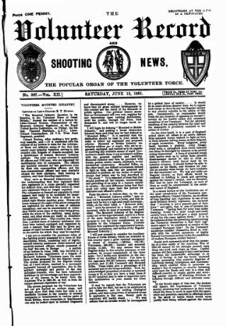 cover page of Volunteer Record & Shooting News published on June 13, 1891