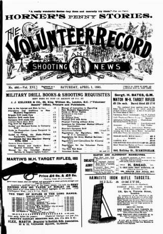 cover page of Volunteer Record & Shooting News published on April 1, 1893
