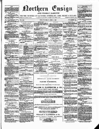 cover page of Northern Ensign and Weekly Gazette published on April 1, 1880