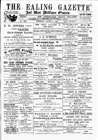 cover page of Ealing Gazette and West Middlesex Observer published on August 2, 1902