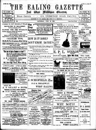 cover page of Ealing Gazette and West Middlesex Observer published on June 13, 1908
