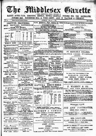 cover page of Middlesex Gazette published on August 2, 1890