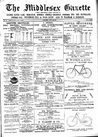 cover page of Middlesex Gazette published on June 13, 1896