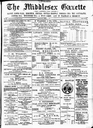 cover page of Middlesex Gazette published on April 1, 1899