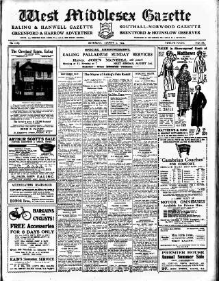 cover page of West Middlesex Gazette published on August 2, 1924