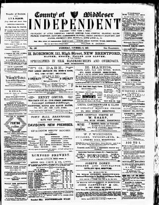 cover page of Middlesex Independent published on November 2, 1887