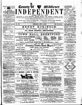 cover page of Middlesex Independent published on June 13, 1888