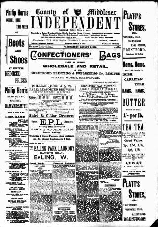 cover page of Middlesex Independent published on August 2, 1905
