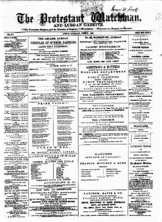 cover page of Protestant Watchman and Lurgan Gazette published on June 13, 1863