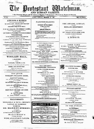 cover page of Protestant Watchman and Lurgan Gazette published on September 28, 1867