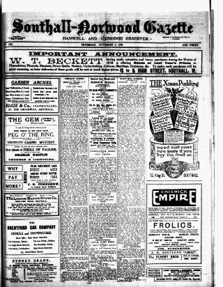 cover page of West Middlesex Gazette published on November 2, 1916