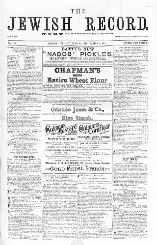 cover page of Jewish Record published on June 23, 1871