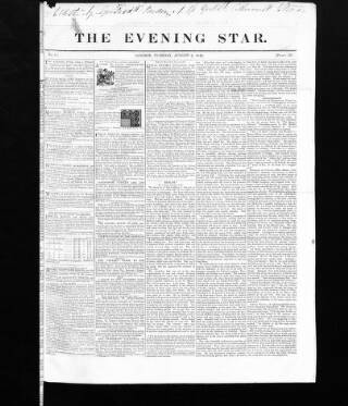 cover page of Evening Star (London) published on August 2, 1842