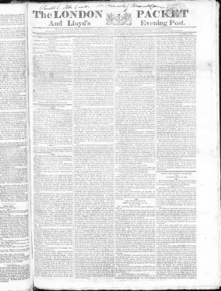 cover page of London Packet and New Lloyd's Evening Post published on August 2, 1819