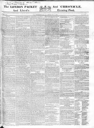 cover page of London Packet and New Lloyd's Evening Post published on November 2, 1827