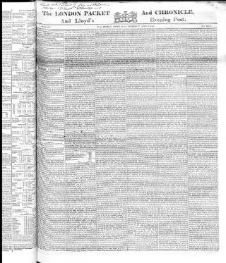 cover page of London Packet and New Lloyd's Evening Post published on April 1, 1835