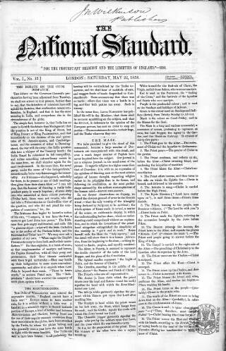 cover page of National Standard published on May 22, 1858