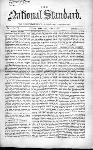 cover page of National Standard published on June 9, 1860