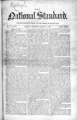 cover page of National Standard published on August 4, 1860