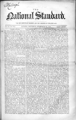 cover page of National Standard published on September 22, 1860