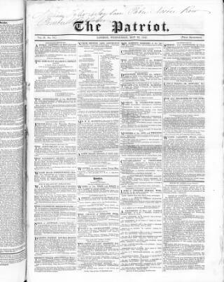cover page of Patriot published on May 22, 1833