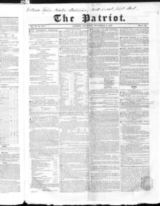 cover page of Patriot published on November 2, 1837