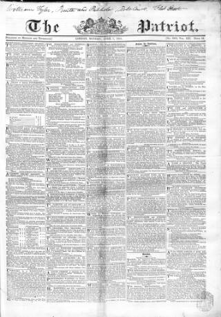cover page of Patriot published on April 1, 1844