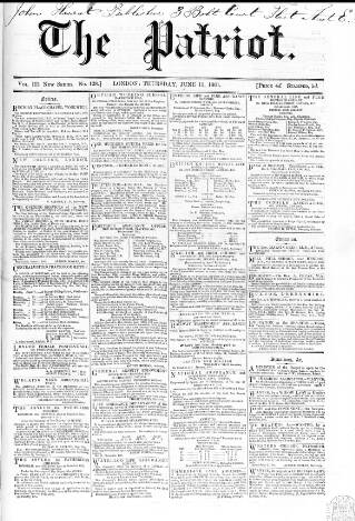 cover page of Patriot published on June 13, 1861