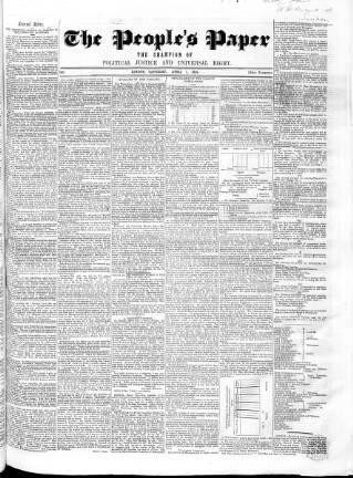 cover page of People's Paper published on April 1, 1854