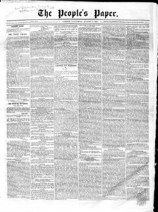 cover page of People's Paper published on August 2, 1856