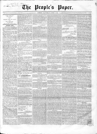 cover page of People's Paper published on June 13, 1857