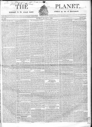 cover page of Planet published on August 2, 1840