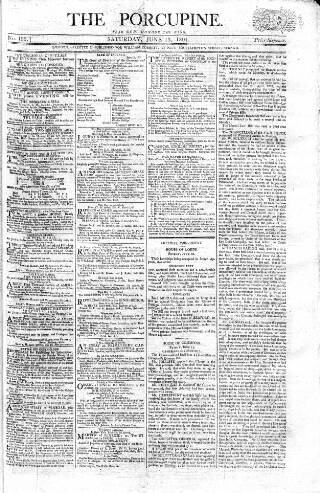 cover page of Porcupine published on June 13, 1801