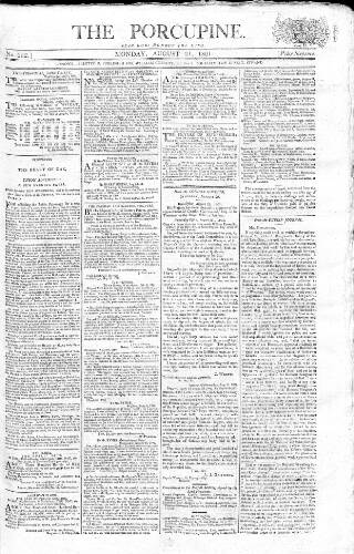cover page of Porcupine published on August 31, 1801