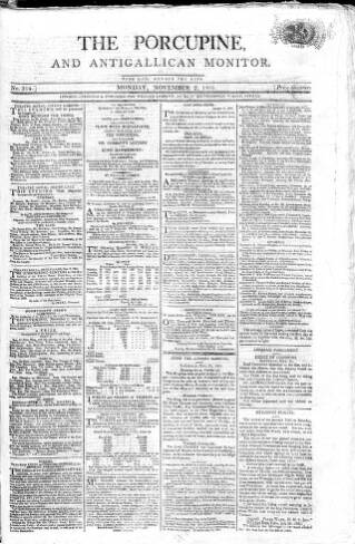 cover page of Porcupine published on November 2, 1801