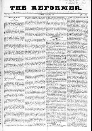 cover page of Reformer published on June 26, 1831