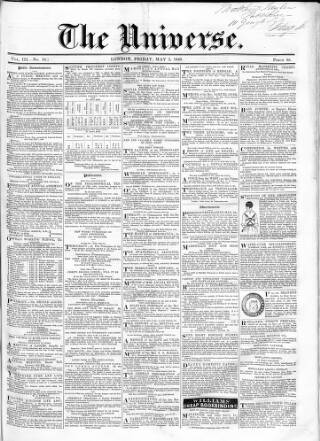 cover page of Universe published on May 5, 1848
