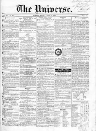cover page of Universe published on June 16, 1848