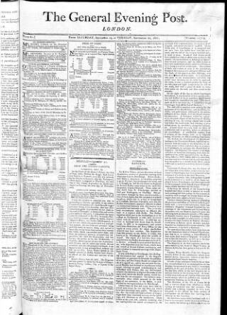 cover page of General Evening Post published on September 22, 1807