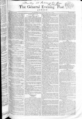 cover page of General Evening Post published on June 13, 1820