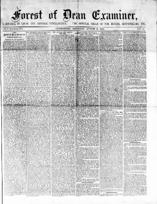 cover page of Forest of Dean Examiner published on August 2, 1873