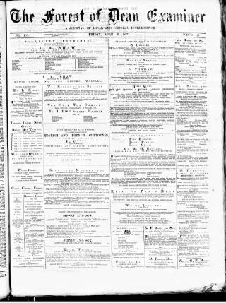 cover page of Forest of Dean Examiner published on April 6, 1877