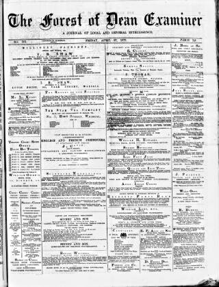 cover page of Forest of Dean Examiner published on April 27, 1877