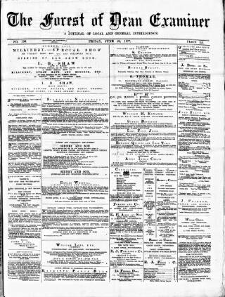 cover page of Forest of Dean Examiner published on June 22, 1877
