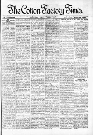 cover page of Cotton Factory Times published on August 2, 1901