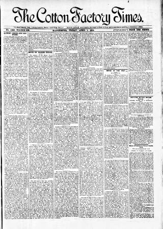 cover page of Cotton Factory Times published on April 1, 1904